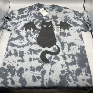 Stephanie Bayles T-Shirt Cat Bat Wings Tie Dye Gray Guild Of Calamity MEDIUM